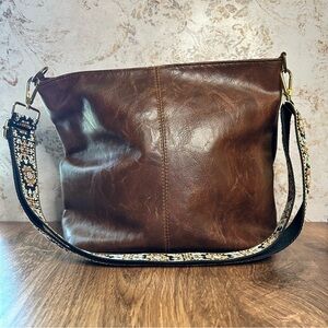 Brown Faux Leather Shoulder Bag